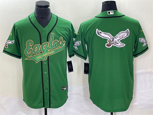 Men's Philadelphia Eagles Green Gold Team Big Logo Cool Base Stitched Baseball Jersey Men's Philadelphia Eagles Green Gold Team Big Logo Cool Base Stitched Baseball Jersey